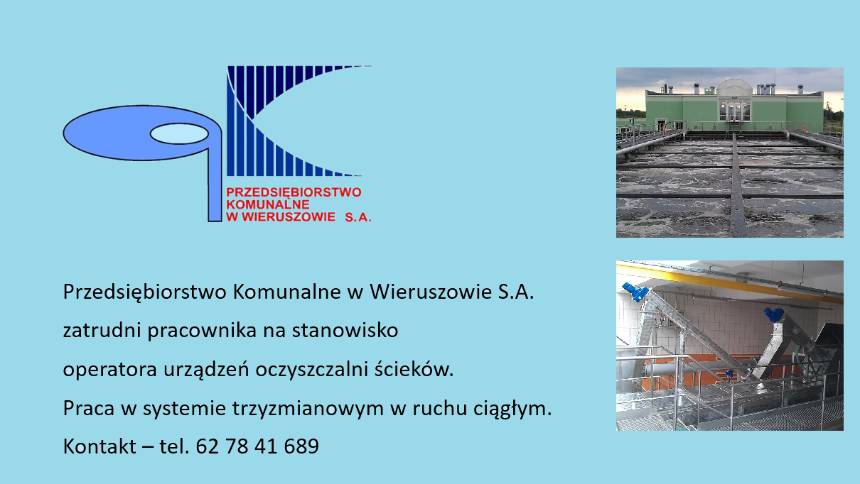 Ogłoszenie o pracę – operator urządzeń oczyszczalni ścieków – NIEAKTUALNE