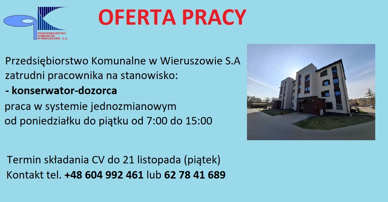 Ogłoszenie o pracę – konserwator-dozorca