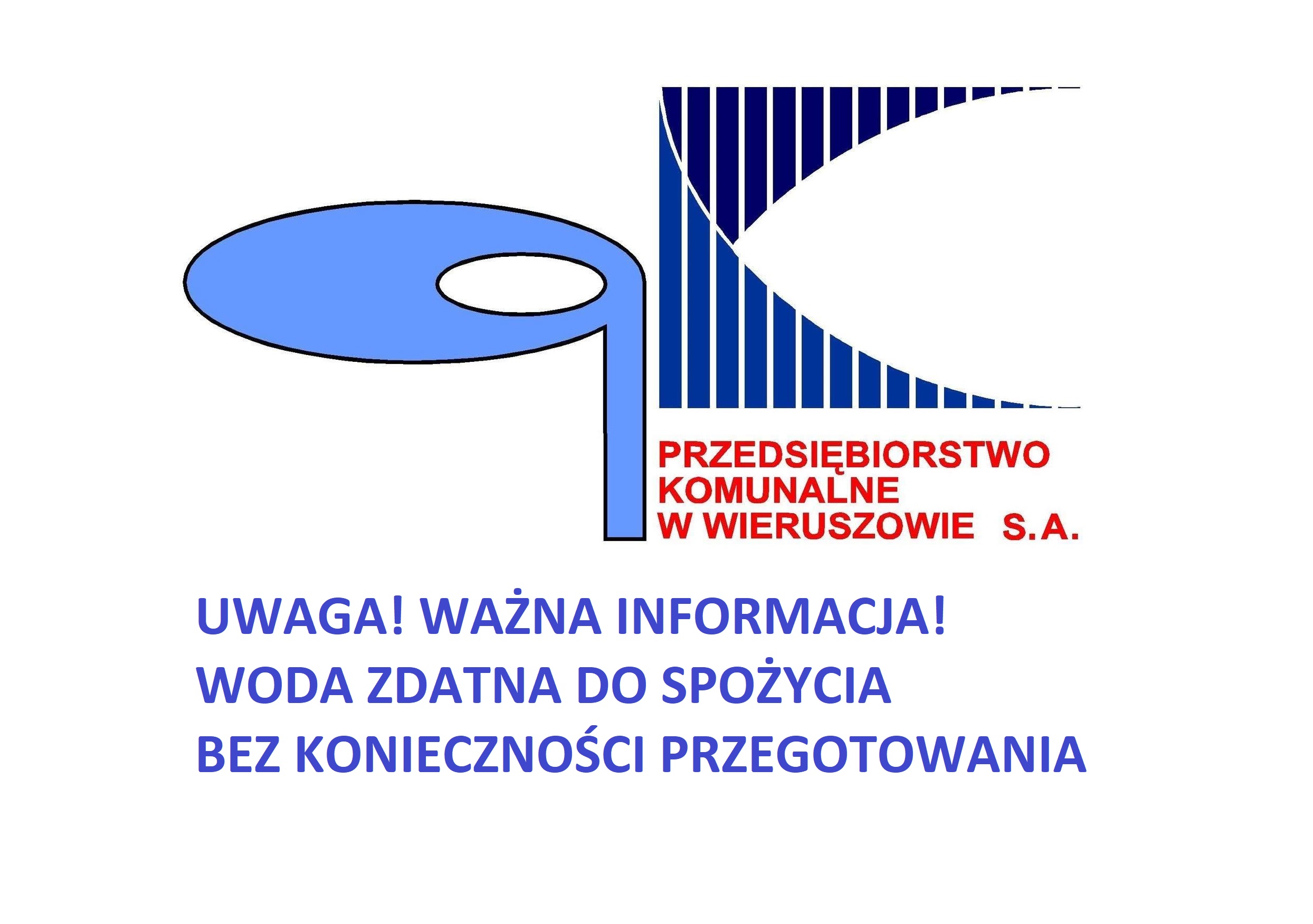 Informacja o przydatności wody do spożycia bez konieczności przegotowania